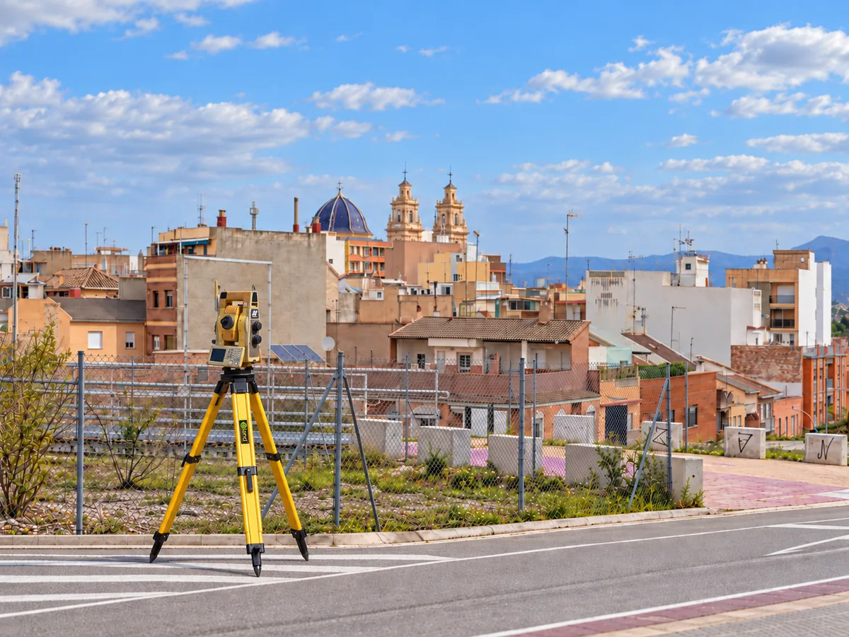 Estación topográfica en una zona urbana de Riba-roja de Túria